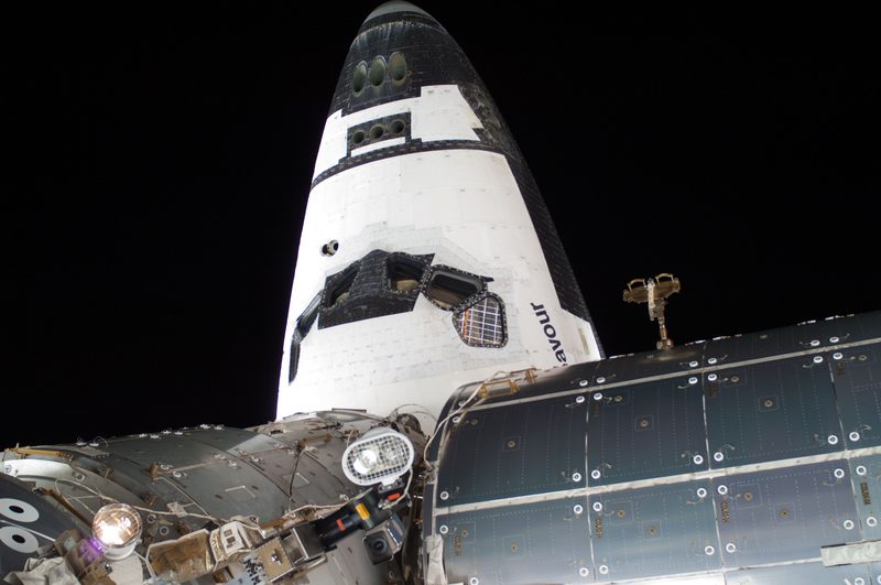 Shuttle Endeavour docked at the ISS during Expedition 28